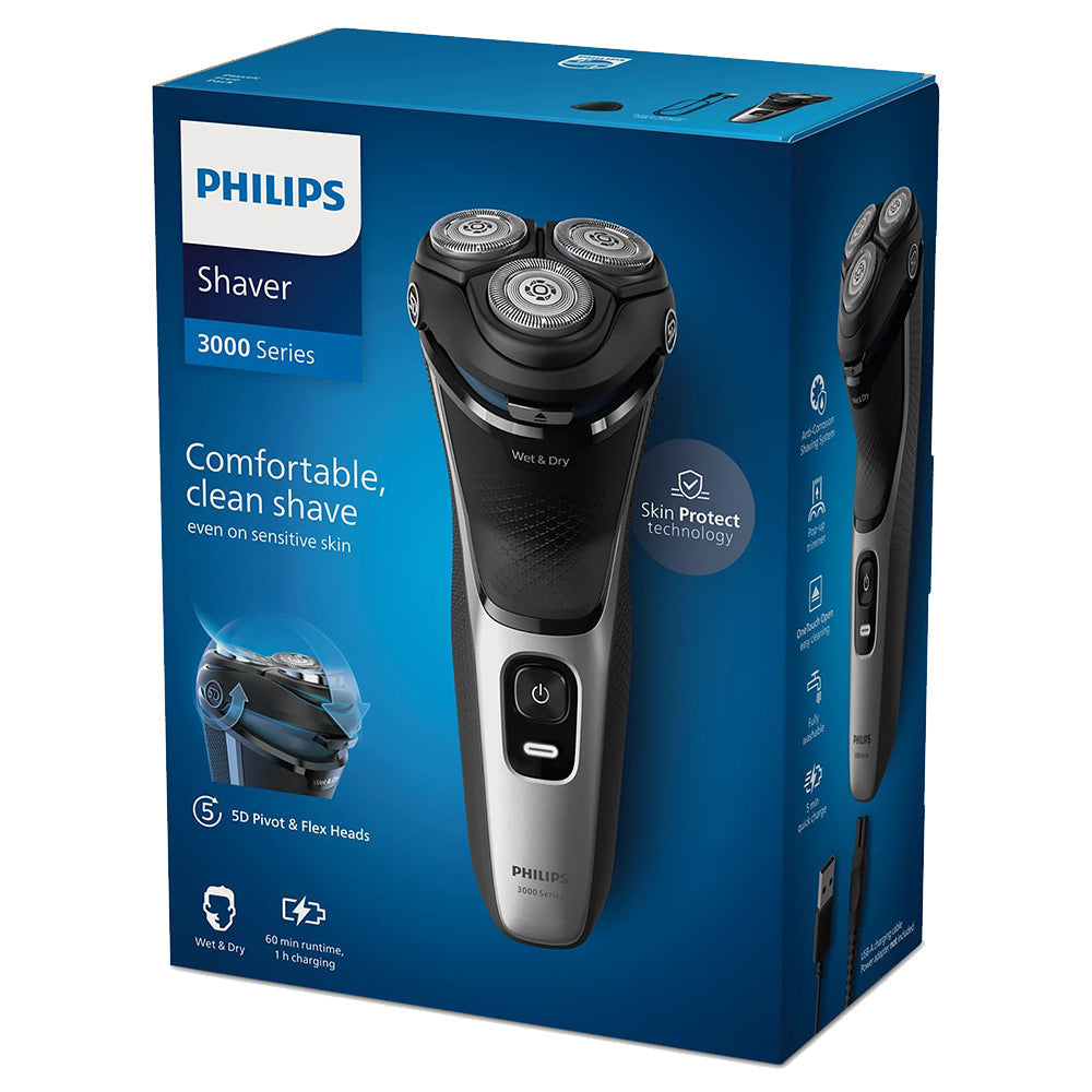Philips Shaver 3000 Series Wet & Dry Electric Shaver - Bright Silver | S3143/00